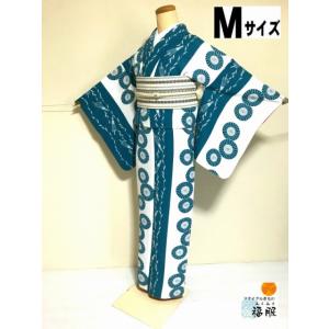 只今35%OFFクーポン発行中 【中古】小紋 化繊 青緑地に番傘模様 胴抜き 裄63cm Mサイズ｜fukufukukimono