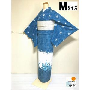 【中古】踊り用 化繊 ブルー地に草花模様 裄66cm Mサイズ｜fukufukukimono