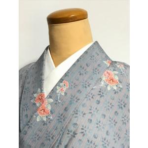 25％OFFクーポン発行中/中古 小紋 化繊 グレー地に花びら模様 裄63cm S  