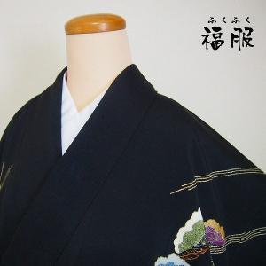 今だけ30％OFF 【中古】 訪問着 正絹 黒地に雪持ち松模様 袷着物 Ｍサイズ [新宿店在庫] リサイクル シーズン冬 あすつく