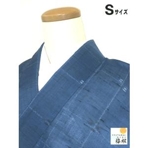 中古 紬 正絹 夏着物 濃紺地に格子文様 裄61cm Sサイズ あすつく