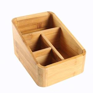 Catekro デスクトップオーガナイザー 木製4グリッド クリエイティブ おもちゃ 携帯電話 ヘッドホンケーブルライン ごみリモコン 文房具 14x