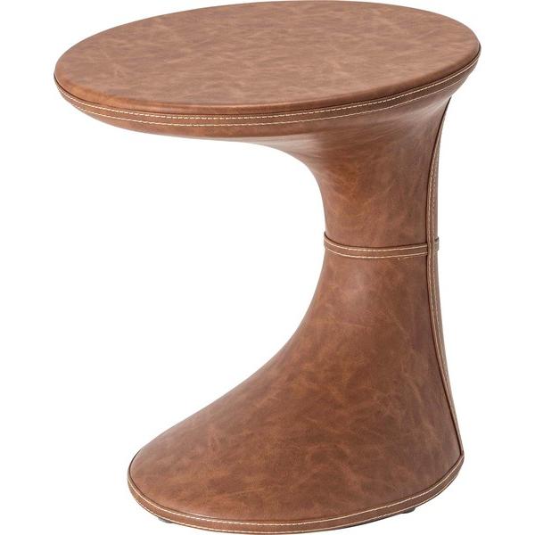 東谷 サイドテーブル PT-368BR おしゃれ 丸 ソフトレザー ベッド ソファ横 ソファー ソフ...