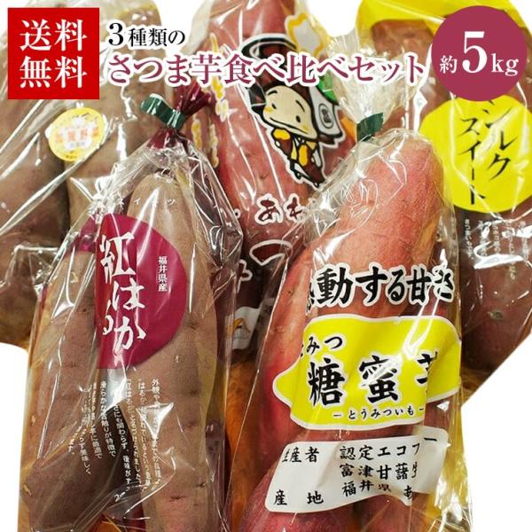 【焼き芋特集】3種類さつま芋食べ比べセット　計約５Ｋ箱　《福井とみつ金時さつまいも・シルクスィ-ト・...