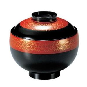 お椀 蓋付き 3.1寸 布袋椀 朱正海波内黒 食...の商品画像