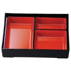 8.5寸華松花堂 黒渕朱 仕切り付き 業務用漆器 激安 弁当箱 宴会