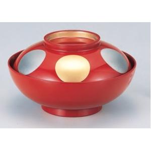 4.5寸 仙才煮物椀 朱日月高台内金内朱 直径135mm 木質（メラミン複合樹脂） f8-203-8