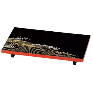 お寿司盛台 左内一人用付台 黒渕朱荒波 ABS樹脂 f8-447-6