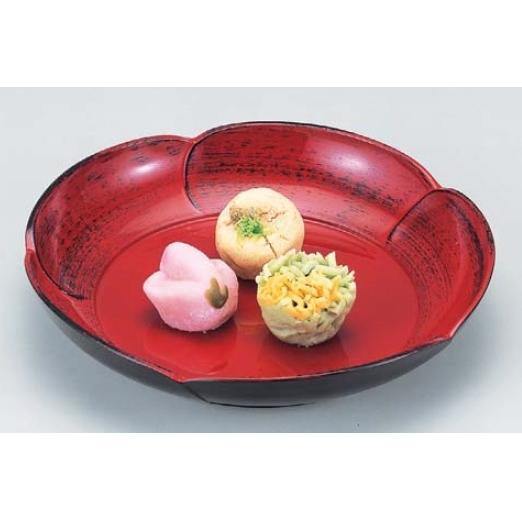 菓子器 菓子鉢 7.8寸梅型鉢 朱に黒カスリ （木質）メラミン複合樹脂 f8-1093-4