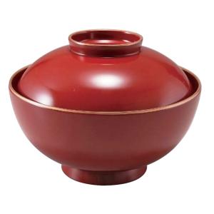 福井クラフト 雑煮椀 蓋付き 4寸 千鳥椀 溜刷毛目内朱 （直径118mm