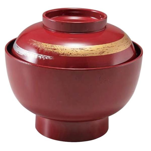 お椀 蓋付き 4.5寸 雑煮椀 朱かすり内黒 耐熱ABS樹脂 食洗機対応 f8-199-10