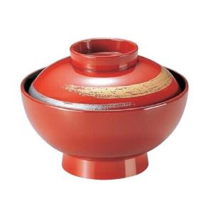 汁椀 蓋付お椀 4寸耐熱仙才椀 朱カスリ内黒 食洗機対応 耐熱ABS樹脂 f8-190-9