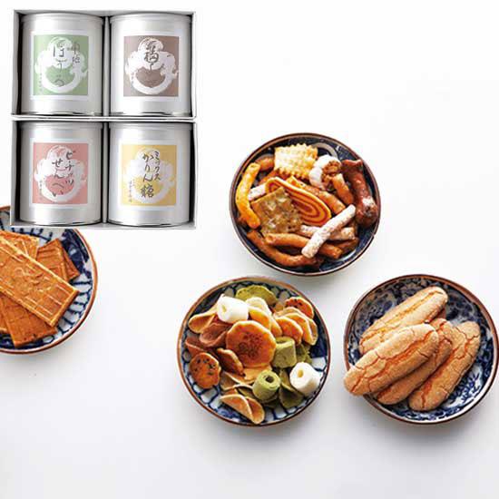 福壽堂秀信 丸缶せんべい ４缶入 ミックスかりん糖 福よせ ピーナッツ煎餅 南地ぼうろ 和菓子 大阪...