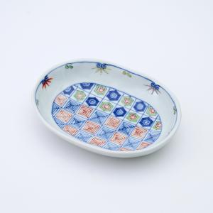 【新品未使用】有田焼 染錦丸紋 小判皿（大） 2枚組（福珠窯） 有田焼 オーバル皿 染錦丸紋つなぎ小判皿（中）【福珠窯（有田焼窯元
