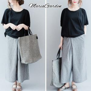 レディース ボトムス ガウチョパンツ ワイドパンツ ロングパンツ ストライプ スカーチョ スカンツ ナチュラル キュロット  3サイズ M L XL zb210