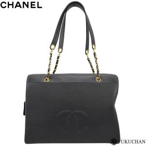 CHANEL シャネル キャビアスキン ココマーク チェーントートバッグ ブラック×ゴールド金具 中古 (送料無料)｜fukuoh