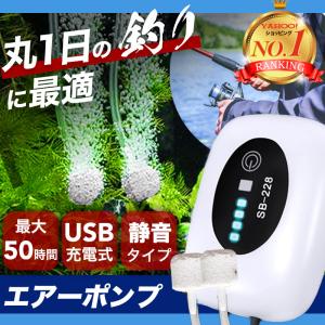エアーポンプ 釣り 水槽 充電式 USB ぶくぶく 静音 2口