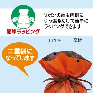 梨地リボン付き巾着袋(底マチ付き)オレンジM ...の詳細画像4