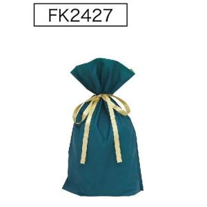 梨地リボン付き巾着袋（底マチ付き）ダークグリーンM　200枚（20枚×10P）サイズW240×H360×マチ120mm