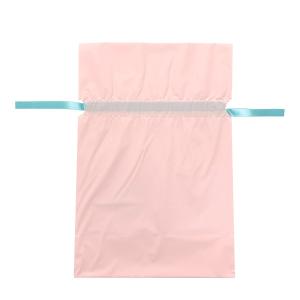 梨地リボン付き巾着袋(底マチ付き)パステルピン...の詳細画像1