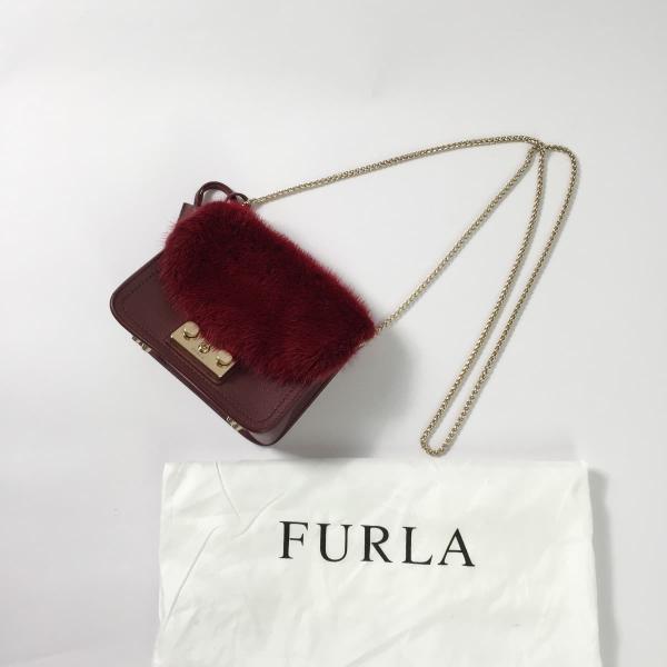 FURLA フルラ メトロポリス ミニショルダーバッグ ファー チェーン ポシェット 赤ゴールド