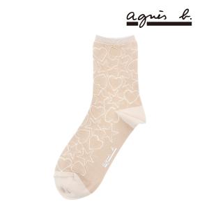福助 公式 靴下 レディース agnes b. アニエスベー ハート スター クルー丈 3244-609 22.5-24.5cm ブラック 婦人 女性 フクスケ fukuske