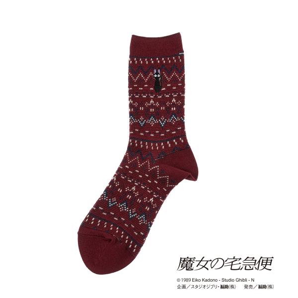福助 スタジオジブリ  靴下  フェアアイル柄 クルー丈 ジジ(229-2414) キャラクター柄 ...