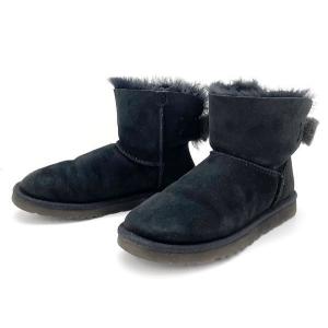 UGG/アグ レディース classic ムートンブーツ/シープ ショート丈 リボン ブラック/黒 24cm F27015G