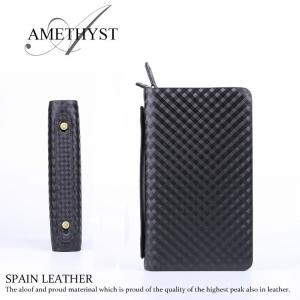 セカンドバッグ ミニ 革 財布 スペインレザー グラフィット柄 ハンドバッグ ラウンドファスナー 収納豊富 AMETHYST