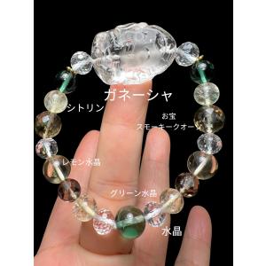 龍紋天珠ブレスレット 日月星天珠＋水晶＋ゴールドルチルクォーツ＋