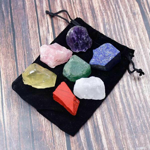 7個/1セット 天然水晶石 7チャクラ Mz497 黒布バッグ 大粒玄米 コレクション 綺麗な石
