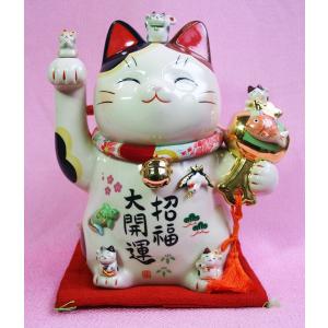 常滑焼　開運　招き猫　置物　貯金箱　見映えする大きな33cm 招き猫 置物 開運 縁起物 金運 貯金箱)常滑焼 招き猫（黒10号 左手