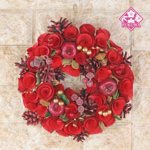 クリスマスリース 飾り (Wreath Red-GoldBerry Leaf S リース スタンド