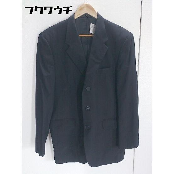 ◇ excellent シャドーストライプ ネーム刺繍あり 3B テーラード ジャケット ネイビー ...