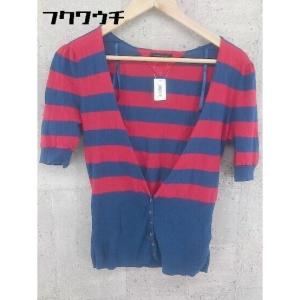 ◇ TOMMY HILFIGER トミーヒルフィガー ボーダー 半袖 カーディガン M レッド ネイビー * 1002799826839