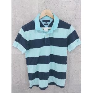 ◇ ◎ TOMMY HILFIGER トミーヒルフィガー ボーダー 半袖 ポロシャツ サイズL ミントグリーン系 ネイビー メンズ