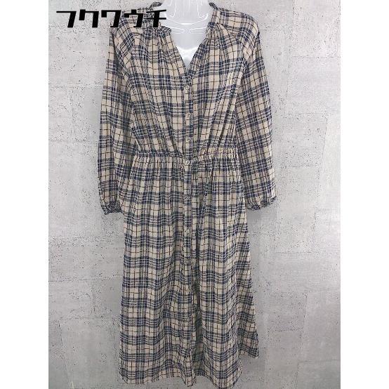 ◇ rps アールピーエス チェック 長袖 ロング ワンピース サイズM ベージュ系 ネイビー系 レ...