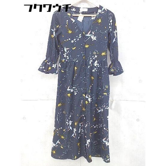 ◇ rps アールピーエス 花柄 長袖 ロング ワンピース サイズM ネイビー系 レディース