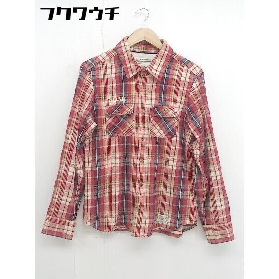 ◇ ROIAL ロイヤル チェック　ロゴ　刺繍 長袖 シャツ サイズM レッド　マルチ メンズ