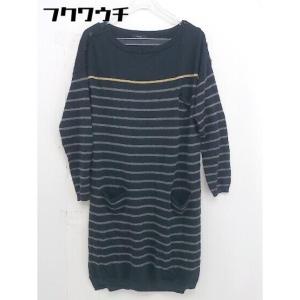 ◇ COMME CA ISM マタニティ ウール ニット ボーダー 長袖 膝丈 ワンピース サイズM-L ネイビー グレー レディース