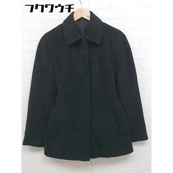 ■ ◎ ef-de エフデ ベルト付 アンゴラ混 長袖 コート サイズ7 ブラック レディース