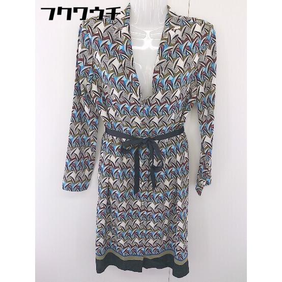 ◇ ◎ Sov. ソブ ベルト付 総柄 長袖 膝丈 ワンピース サイズ38 マルチ レディース