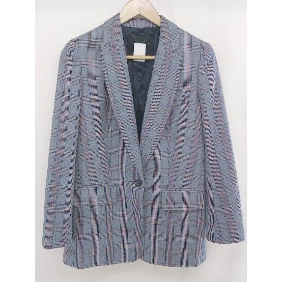 ◇ EQUIPMENT チェック 肩パット入り 1B 長袖 テーラードジャケット サイズ 0 ネイビ...