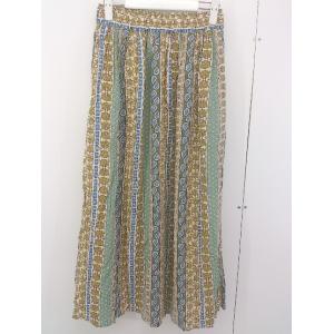 ◇ coen コーエン ウエストゴム 総柄 ロング ギャザー スカート サイズ M ベージュ グリーン マルチ レディース