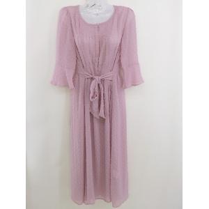 ◇ Sweet Mommy スウィートマミー マタニティ シアー ウエストリボン 七分袖 膝下丈 ワンピース サイズM ピンク レディース