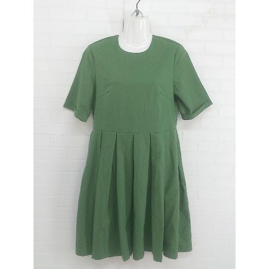 ◇ rps アールピーエス リネン混 半袖 膝丈 ワンピース サイズM グリーン系 レディース P