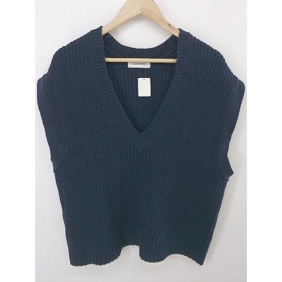 ◇ Simplicite シンプリシテェ 20年製 Vネック ニット ベスト ネイビー ホワイト レ...