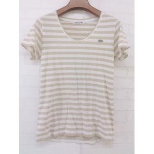 ◇ LACOSTE ラコステ ボーダー 半袖 Tシャツ カットソー サイズ36 ベージュ ホワイト系 レディース P