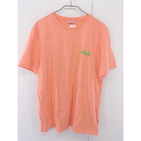 ◇ FILA フィラ バックプリント ロゴ刺繍 半袖 Tシャツ カットソー サイズF オレンジ ライ...