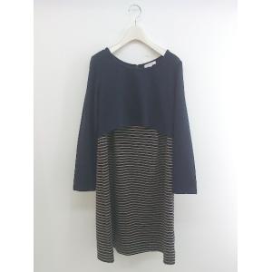 ◇ LOVEMIC マタニティ 授乳服 長袖 ミニ ワンピース サイズL ネイビー ベージュ レディース P